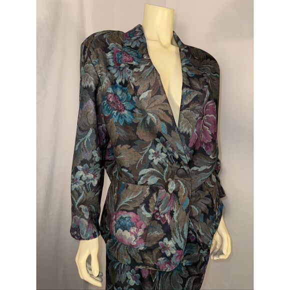 Vintage Jessica Scott Floral Tapestry Blazer + Skirt Suit – Large - Picture 3 of 12
